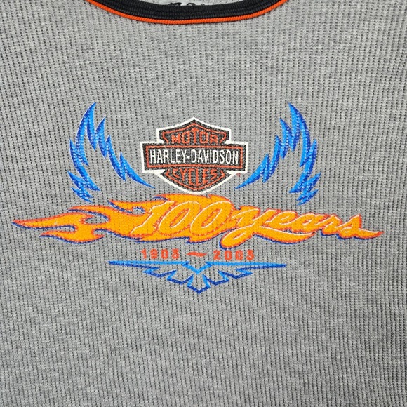Vintage Harley Davidson Thermal Shirt Womens XL Gray 100th Anniversary Biker Y2K - Picture 5 of 15